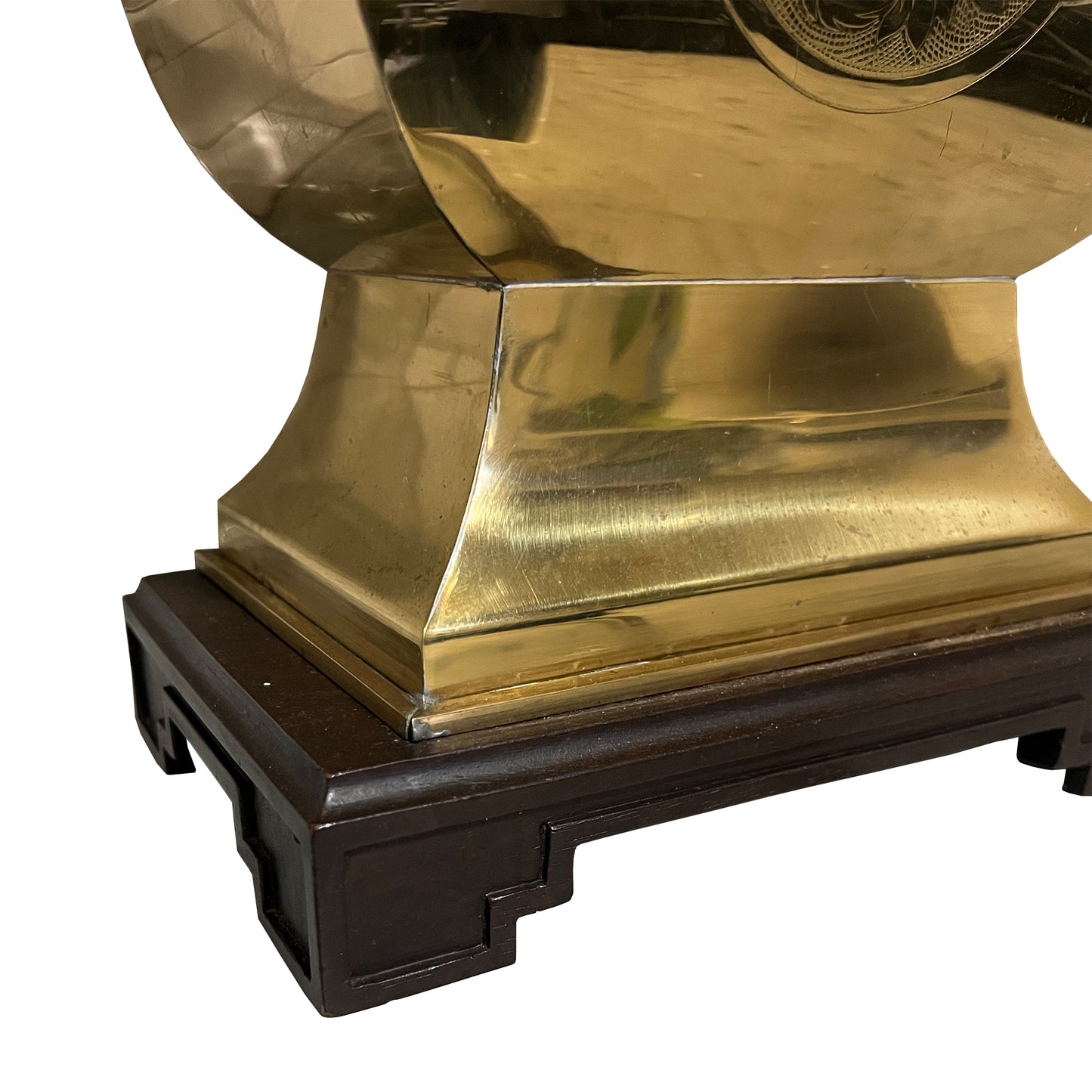 Hollywood Regency Brass Lamp on Wood Base, Etched Floral Motif