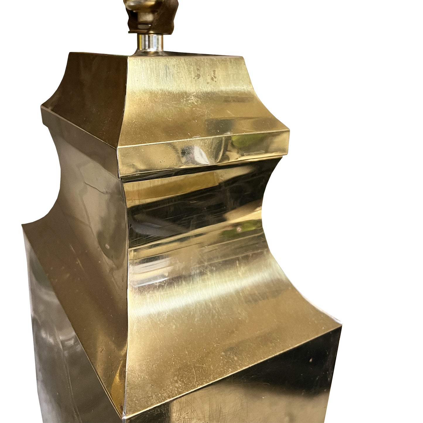 Hollywood Regency Brass Lamp on Wood Base, Etched Floral Motif