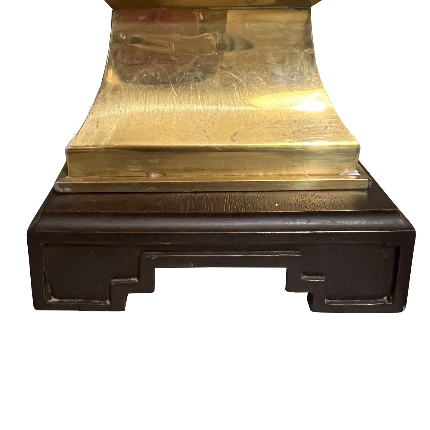 Hollywood Regency Brass Lamp on Wood Base, Etched Floral Motif