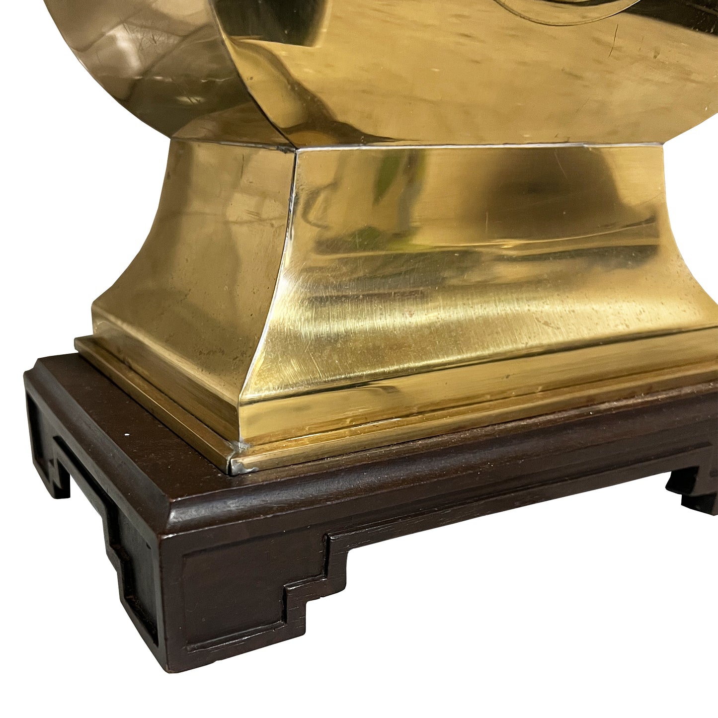 Hollywood Regency Brass Lamp on Wood Base, Etched Floral Motif