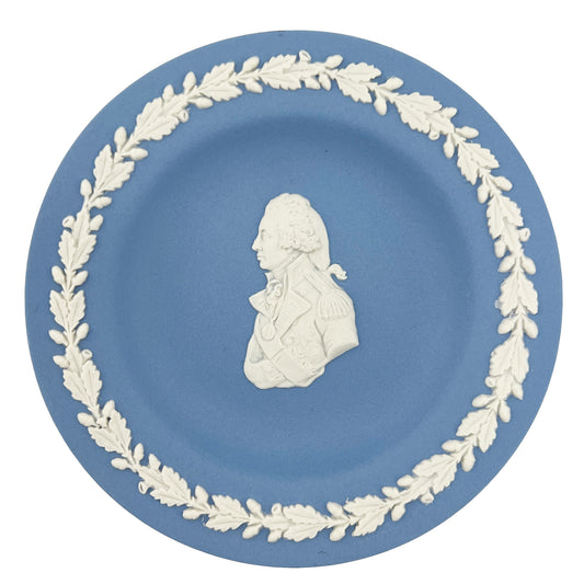 Wedgwood Blue Jasperware Portrait Dish with Classical Laurel Border