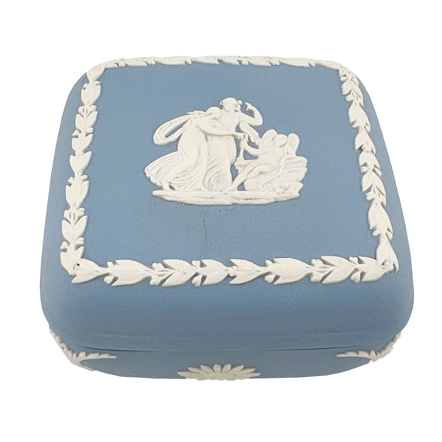 Wedgwood Blue Jasperware Lidded Trinket Box with Neo Classical Relief