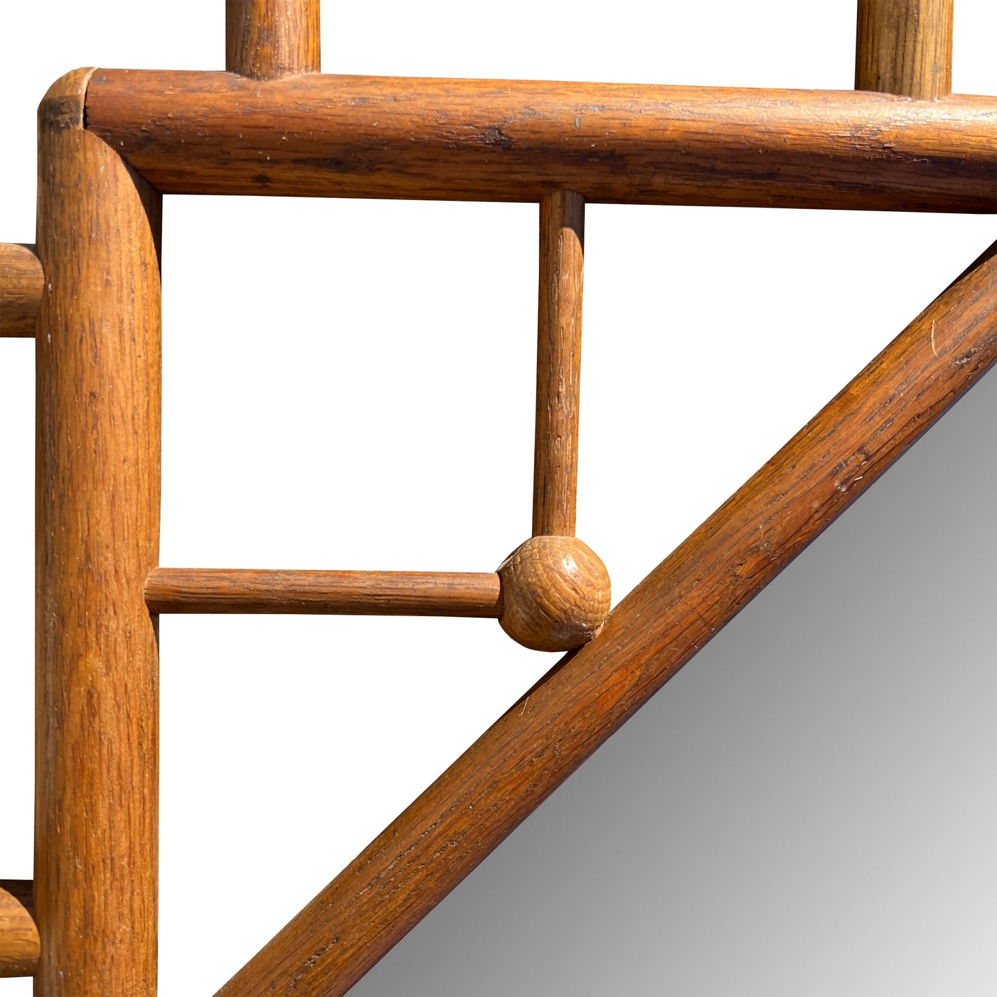 Stick and Ball Black Forest Adirondack Style Carved Wood Mirror with Brass Hooks