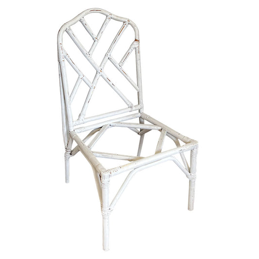 Hollywood Regency White Chippendale Bamboo Dining or Side Chair