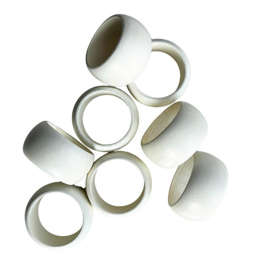 Set of 8 Sculptural Matte White Ceramic Napkin Rings, Minimalist Tabletop