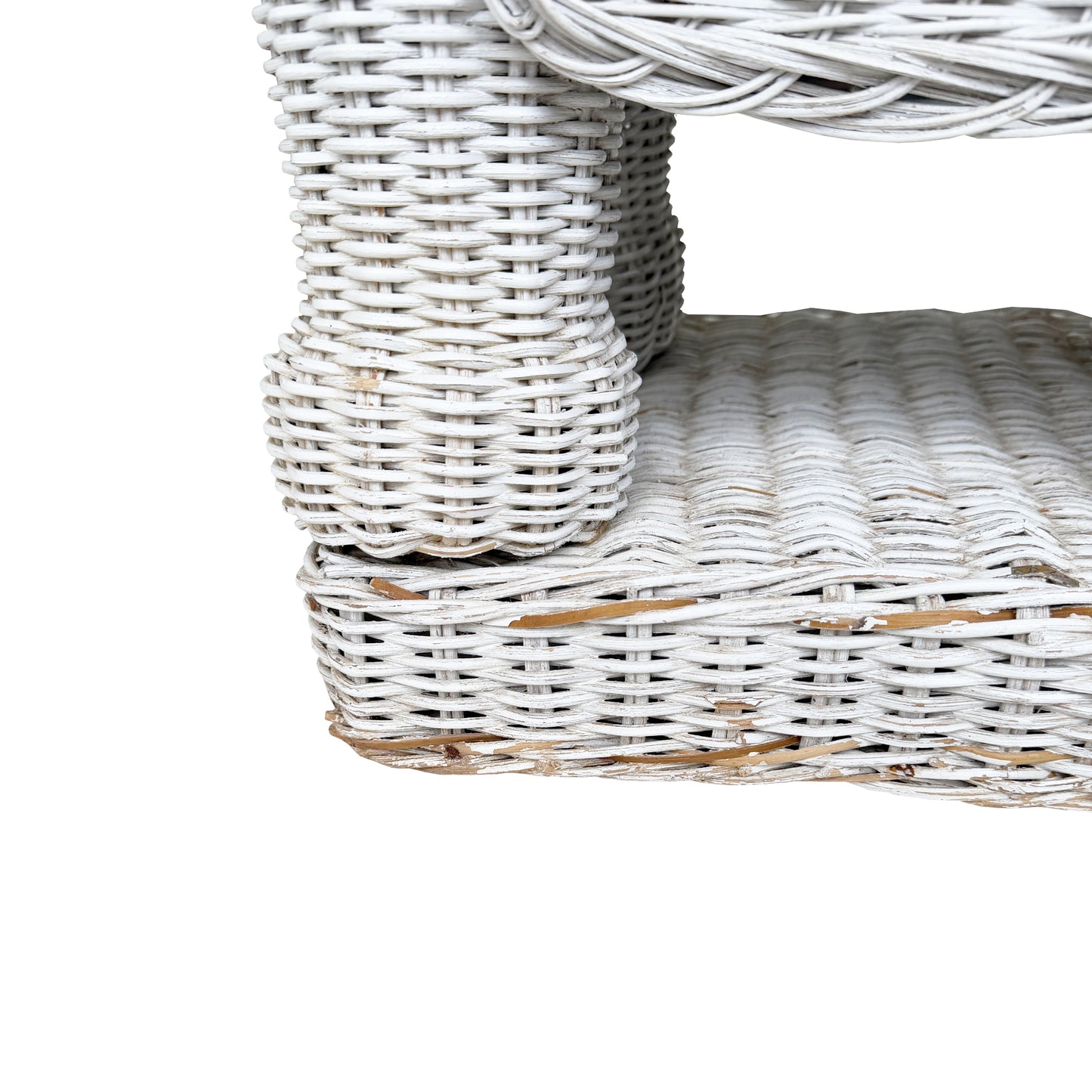Vintage White Wicker Elephant Side Table or Plant Stand - Hollywood Regency