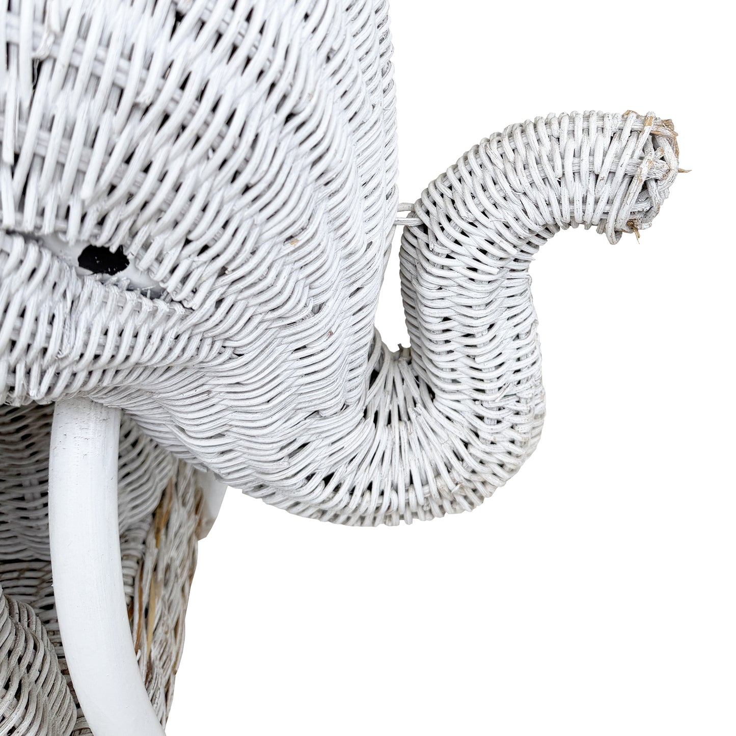 Vintage White Wicker Elephant Side Table or Plant Stand - Hollywood Regency