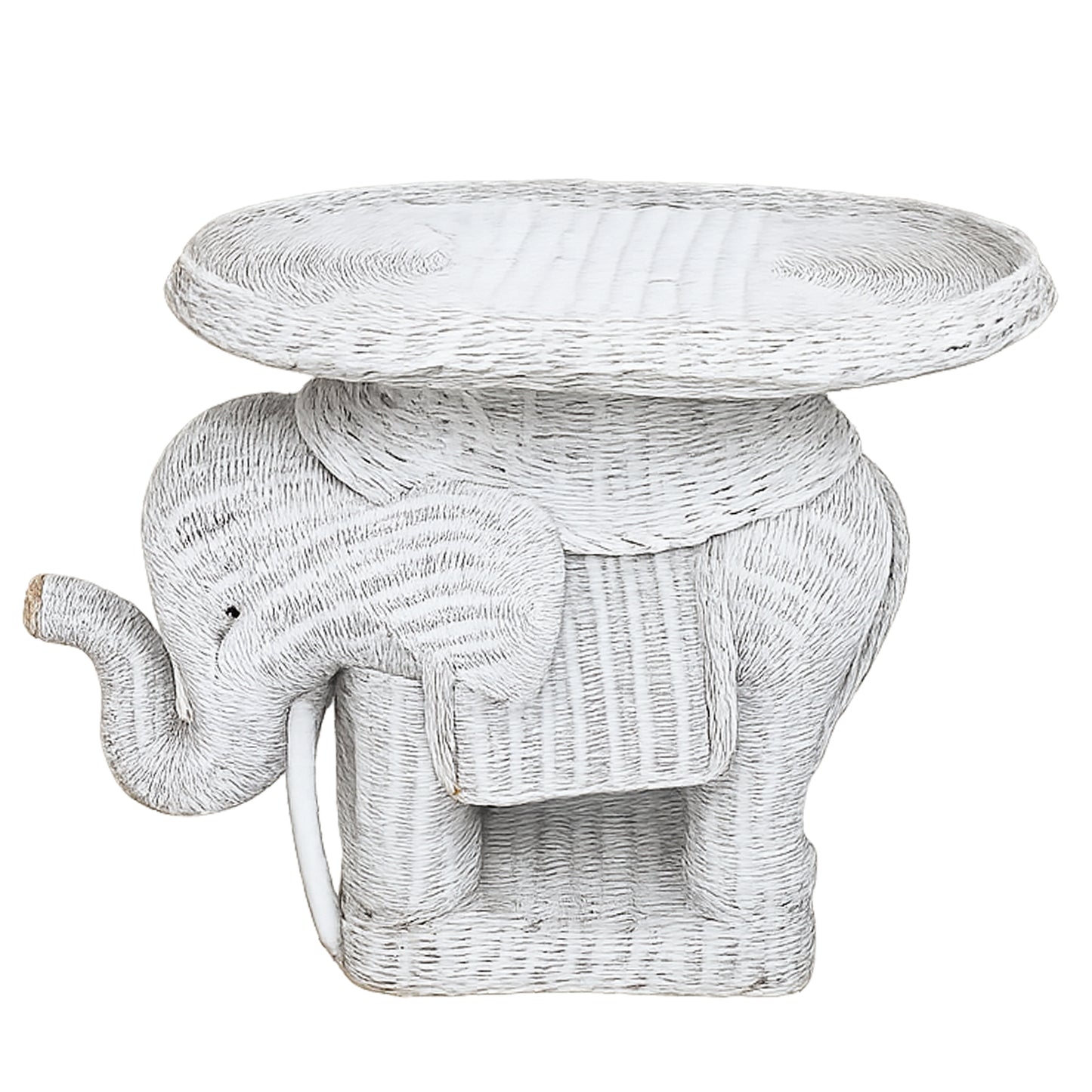 Vintage White Wicker Elephant Side Table or Plant Stand - Hollywood Regency