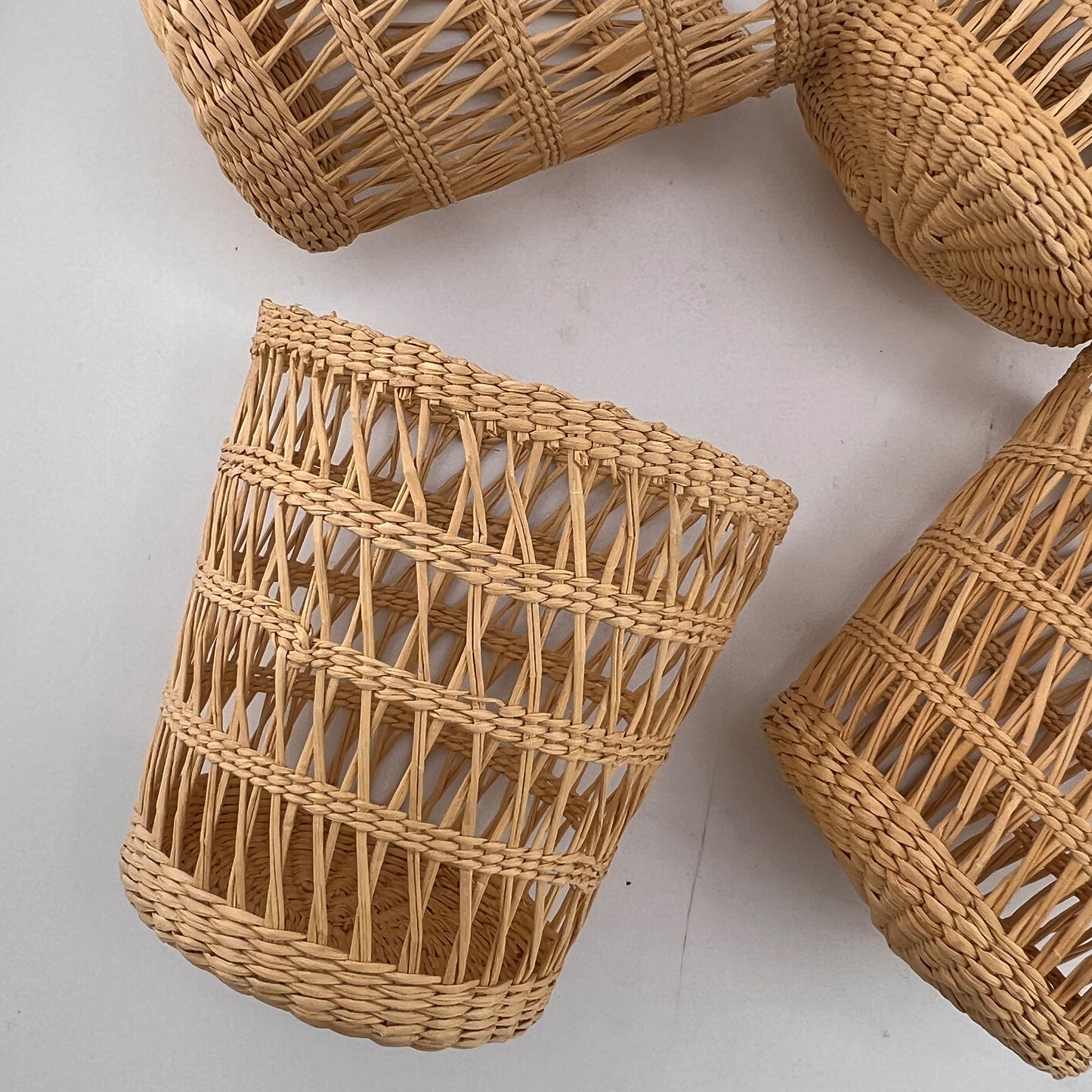 Vintage Woven Rattan Wicker Glass Holders, Set of 6, Coastal Barware