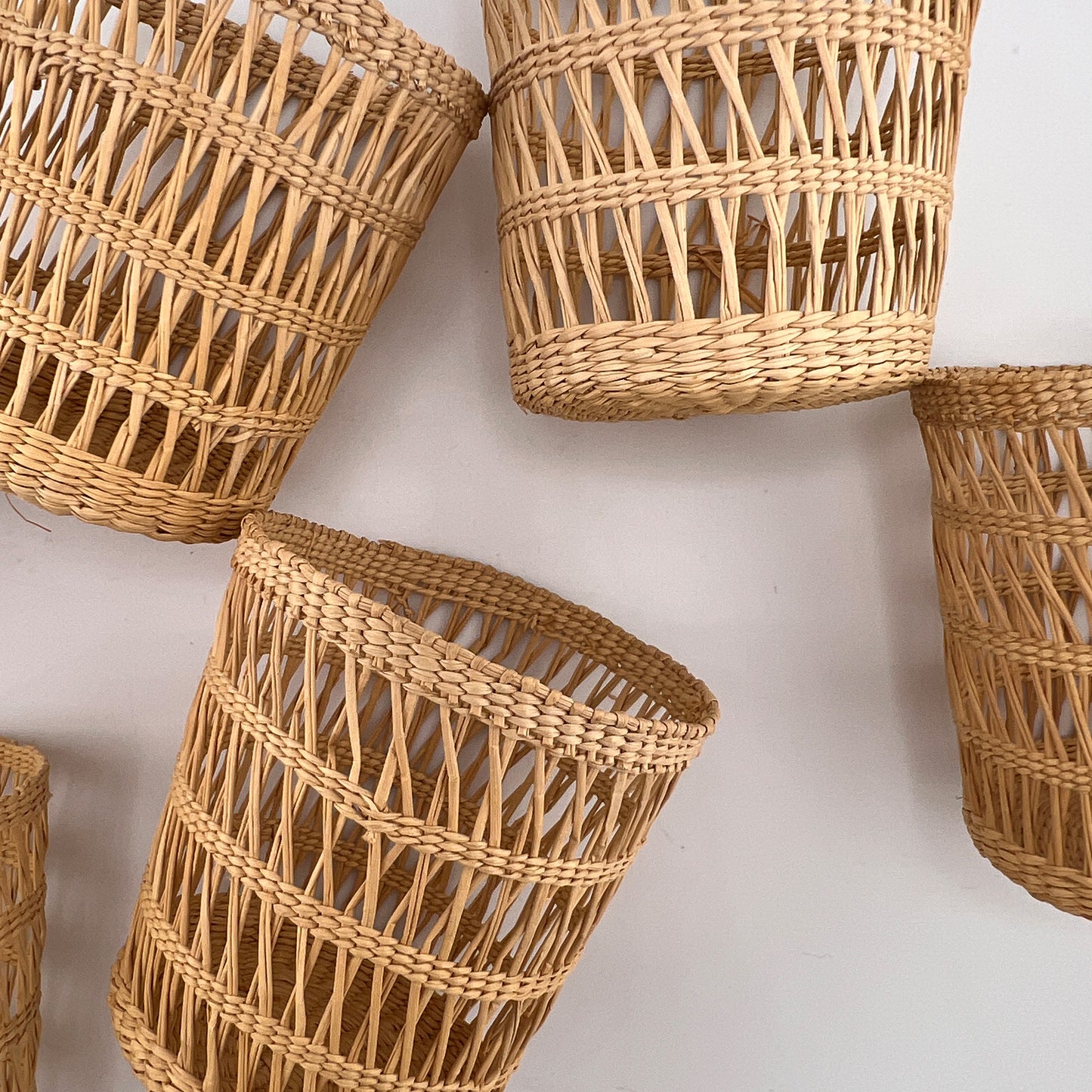 Vintage Woven Rattan Wicker Glass Holders, Set of 6, Coastal Barware