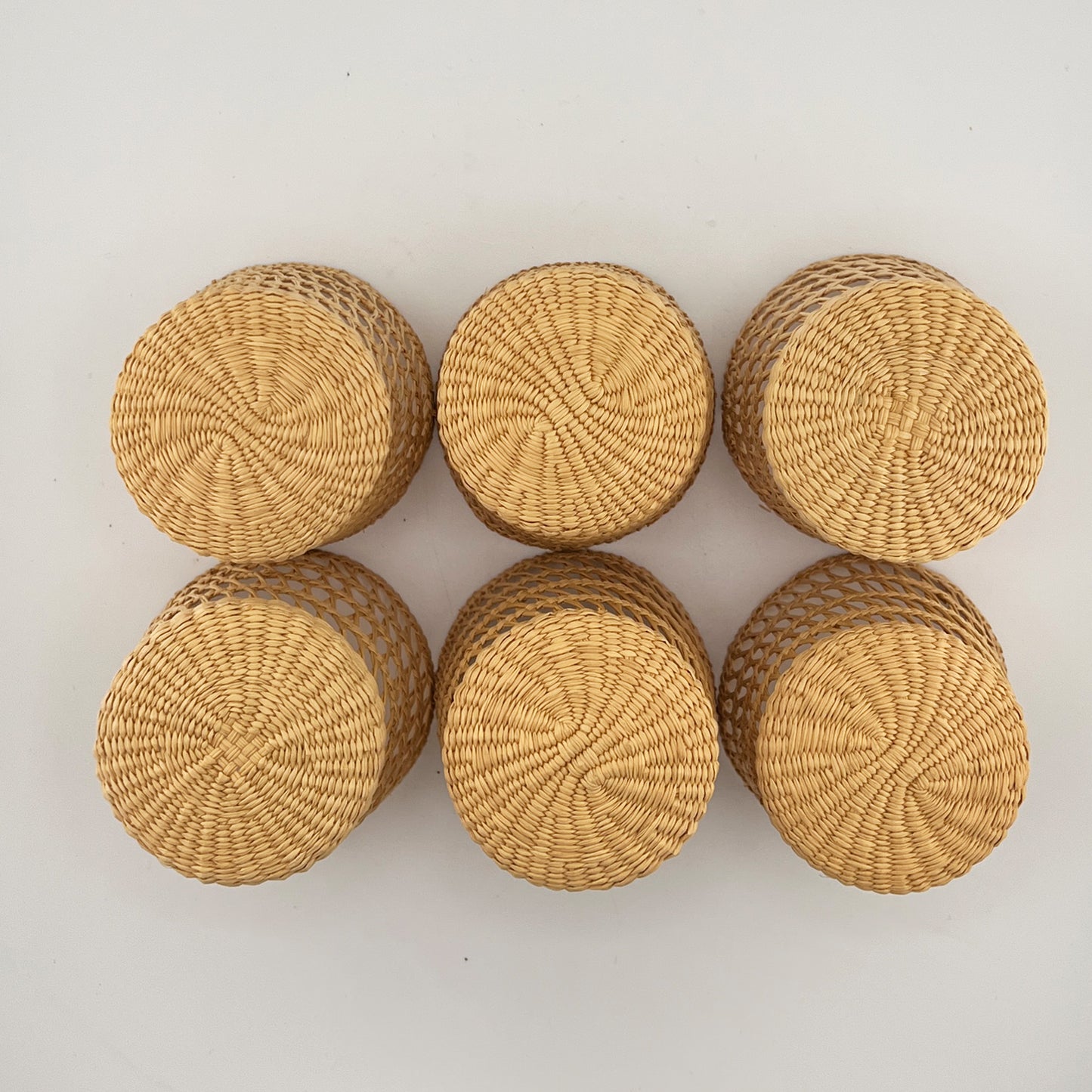 Vintage Woven Rattan Wicker Glass Holders, Set of 6, Coastal Barware