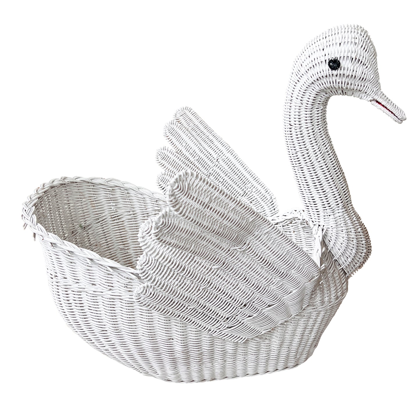 Monumental White Wicker Swan Basket or Planter, Palm Beach Style