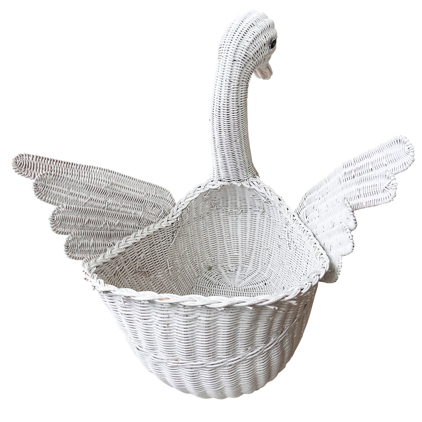 Monumental White Wicker Swan Basket or Planter, Palm Beach Style