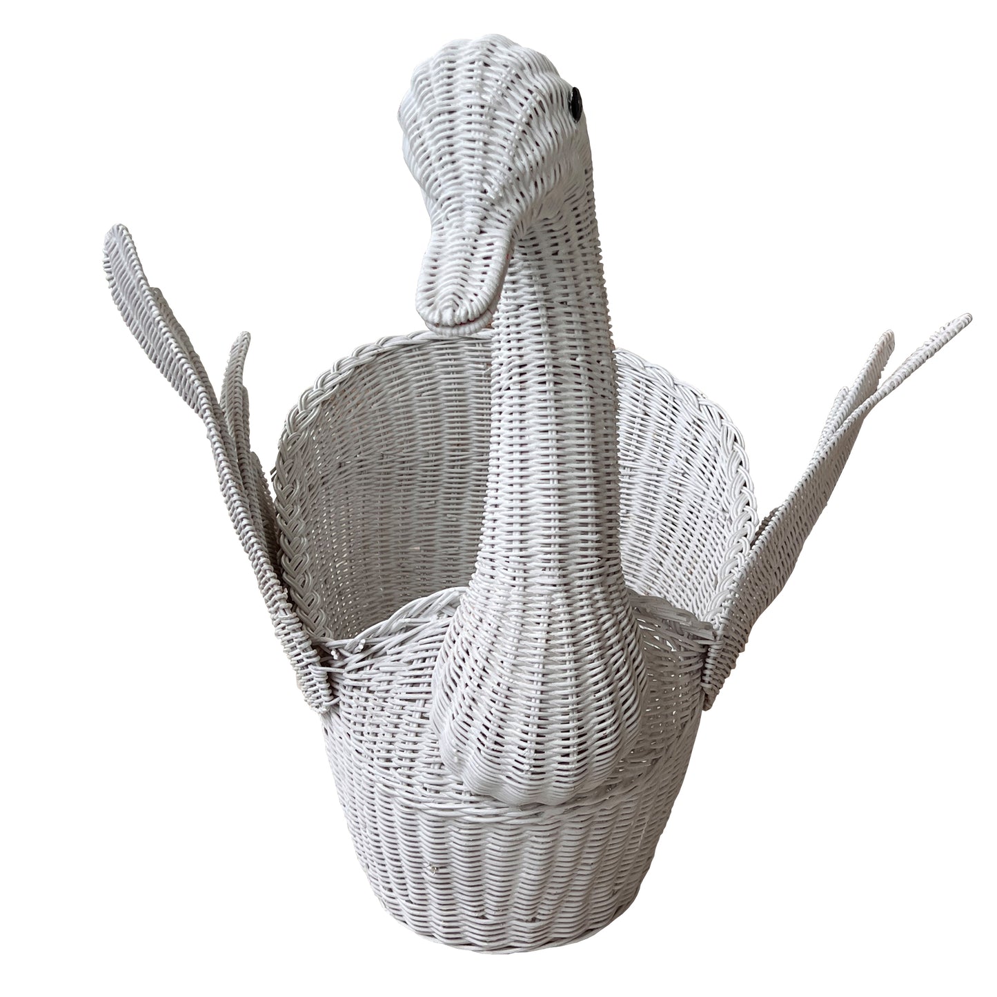 Monumental White Wicker Swan Basket or Planter, Palm Beach Style