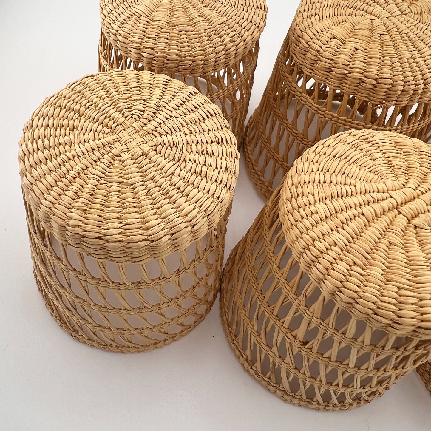 Vintage Woven Rattan Wicker Glass Holders, Set of 6, Coastal Barware