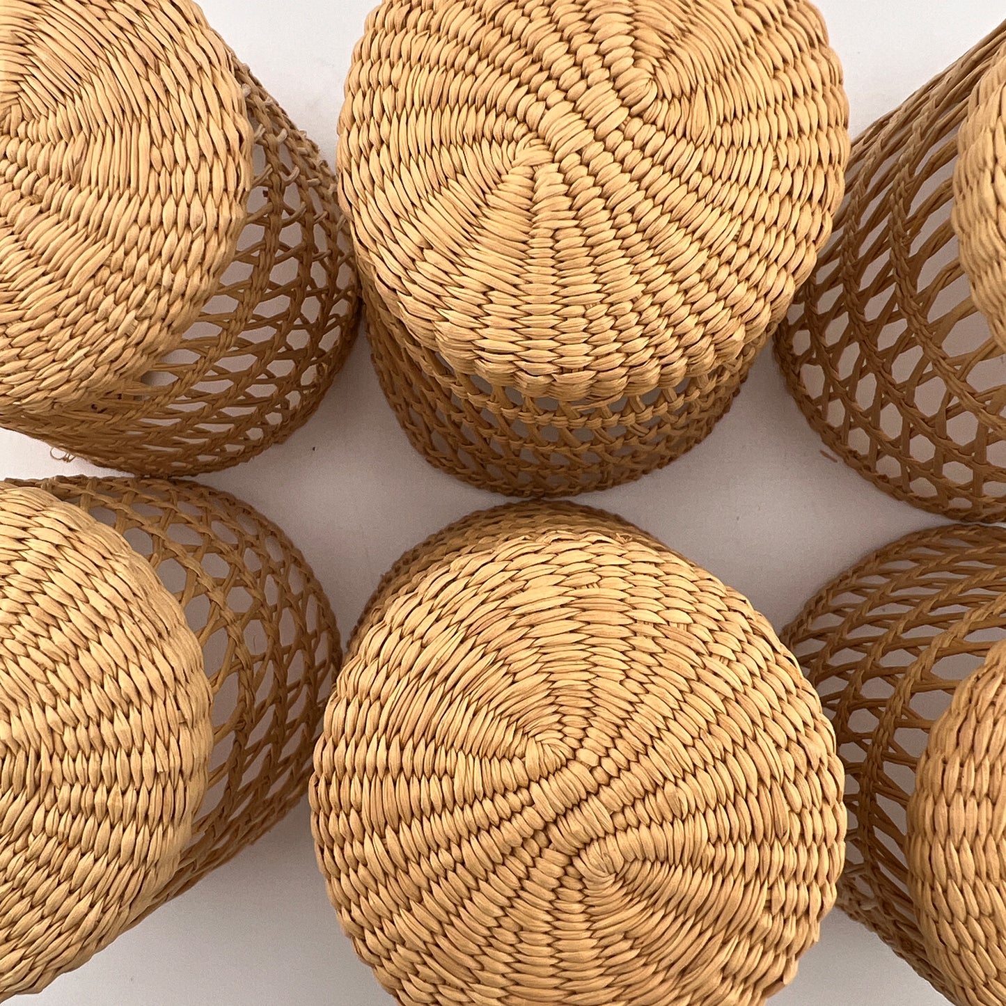 Vintage Woven Rattan Wicker Glass Holders, Set of 6, Coastal Barware