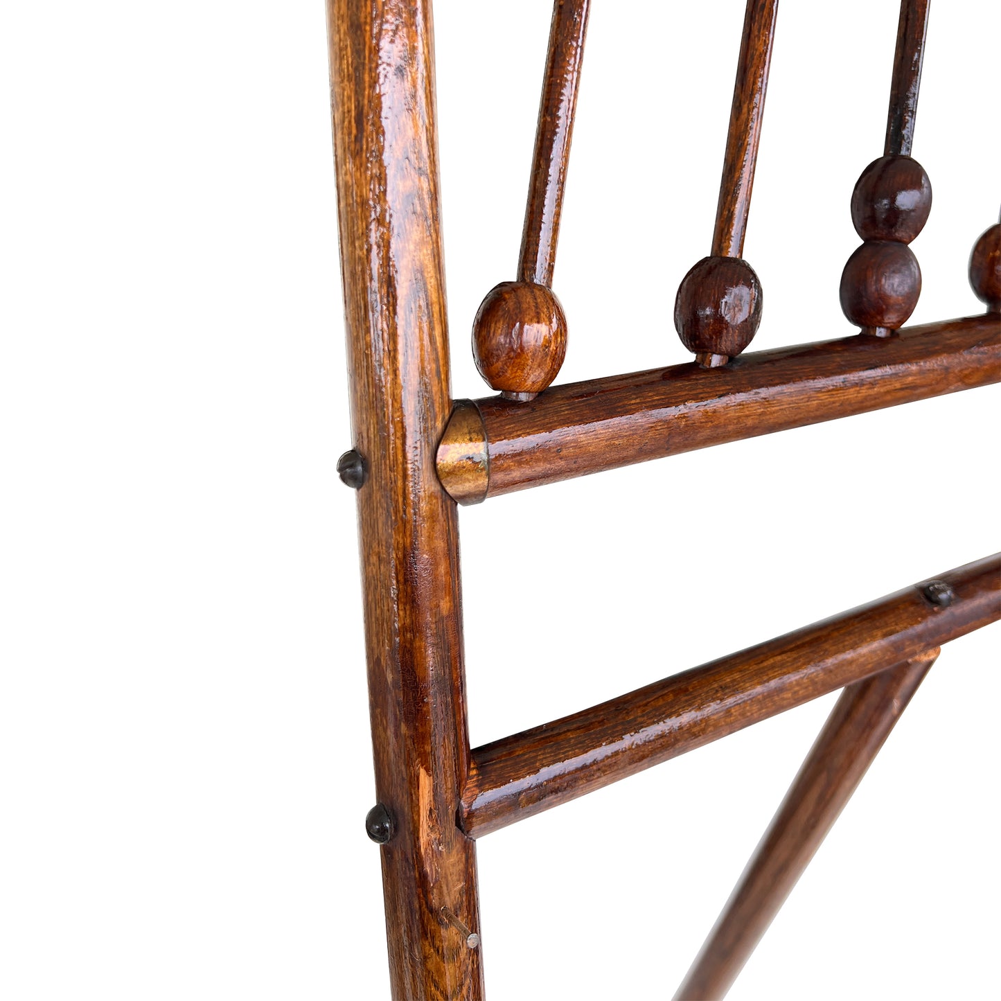 Large Stick and Ball English Victorian Campaign Floor Easel in Turned Wood 1900s