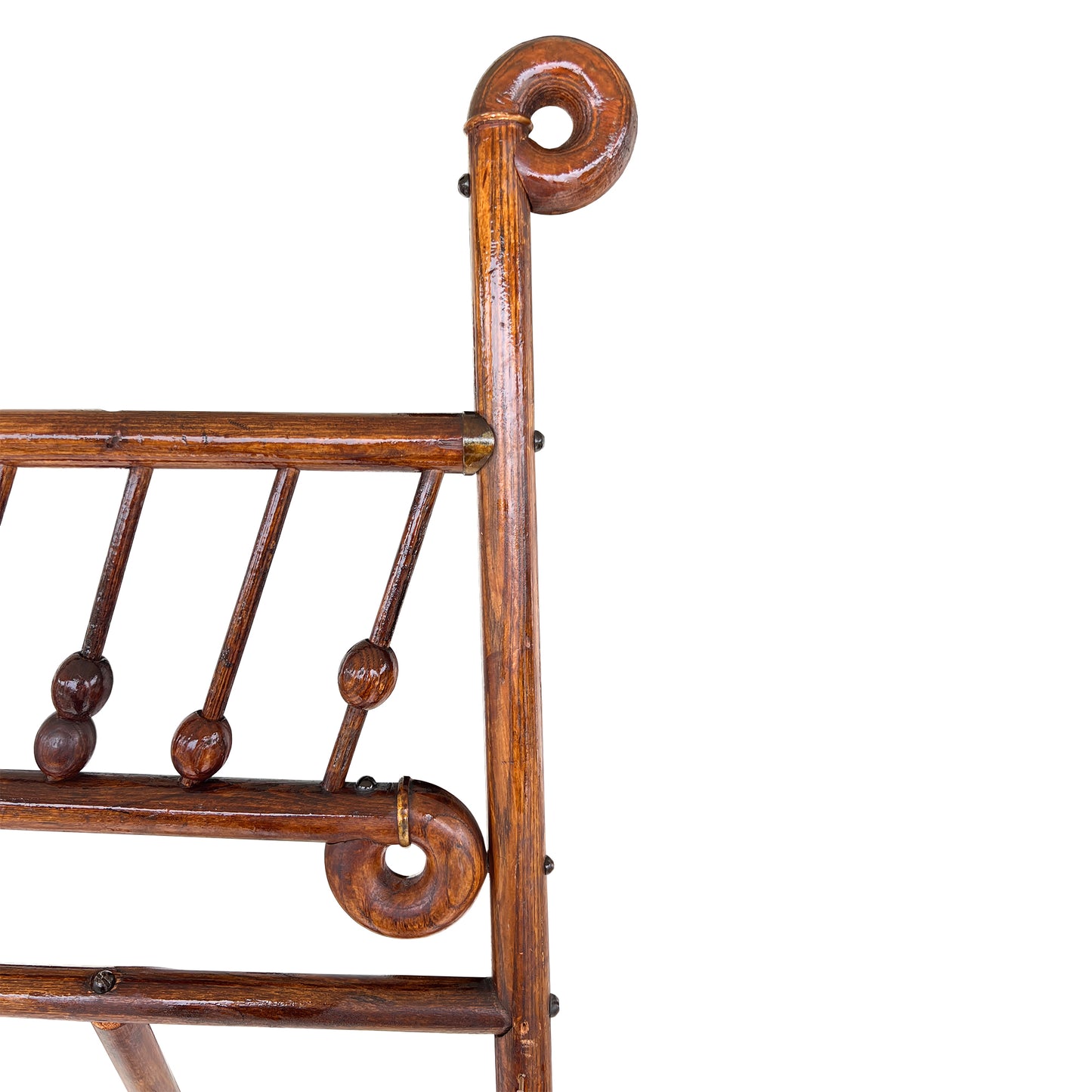 Large Stick and Ball English Victorian Campaign Floor Easel in Turned Wood 1900s