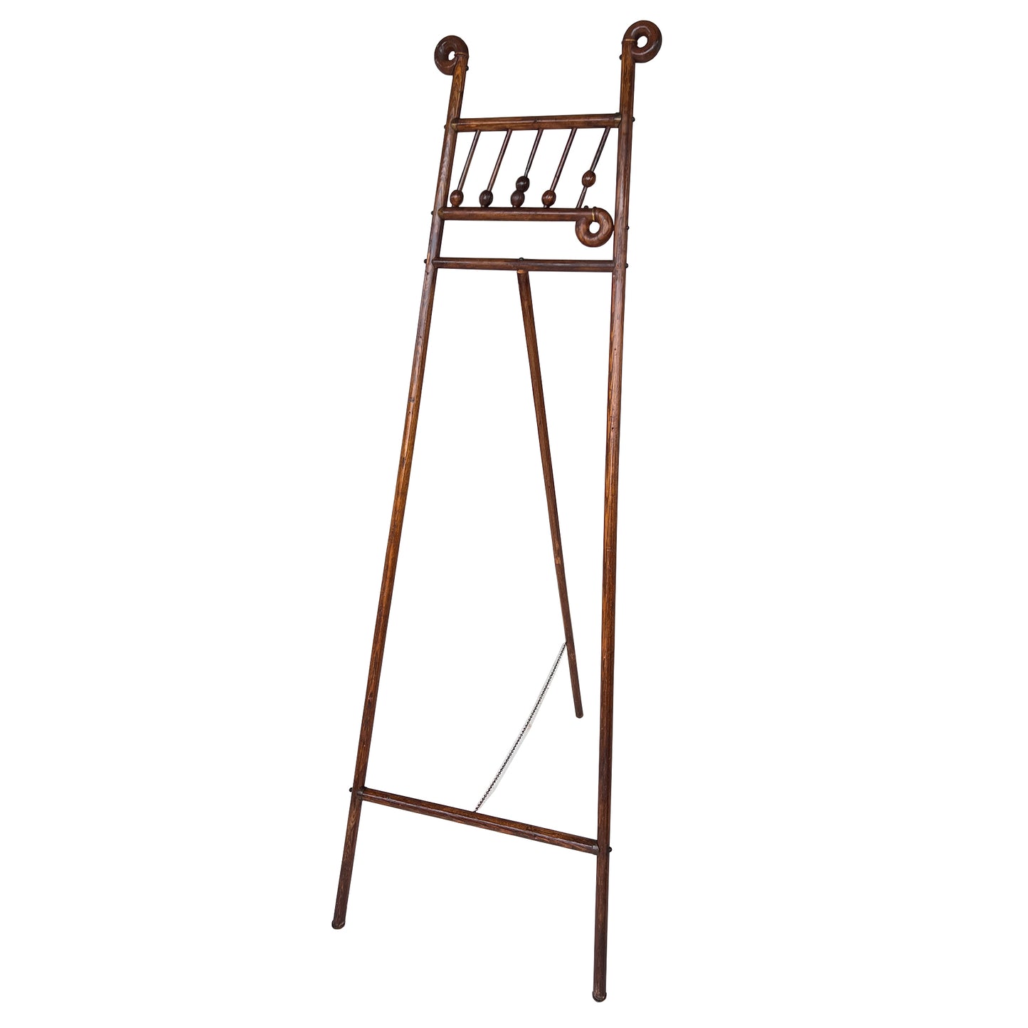 Large Stick and Ball English Victorian Campaign Floor Easel in Turned Wood 1900s