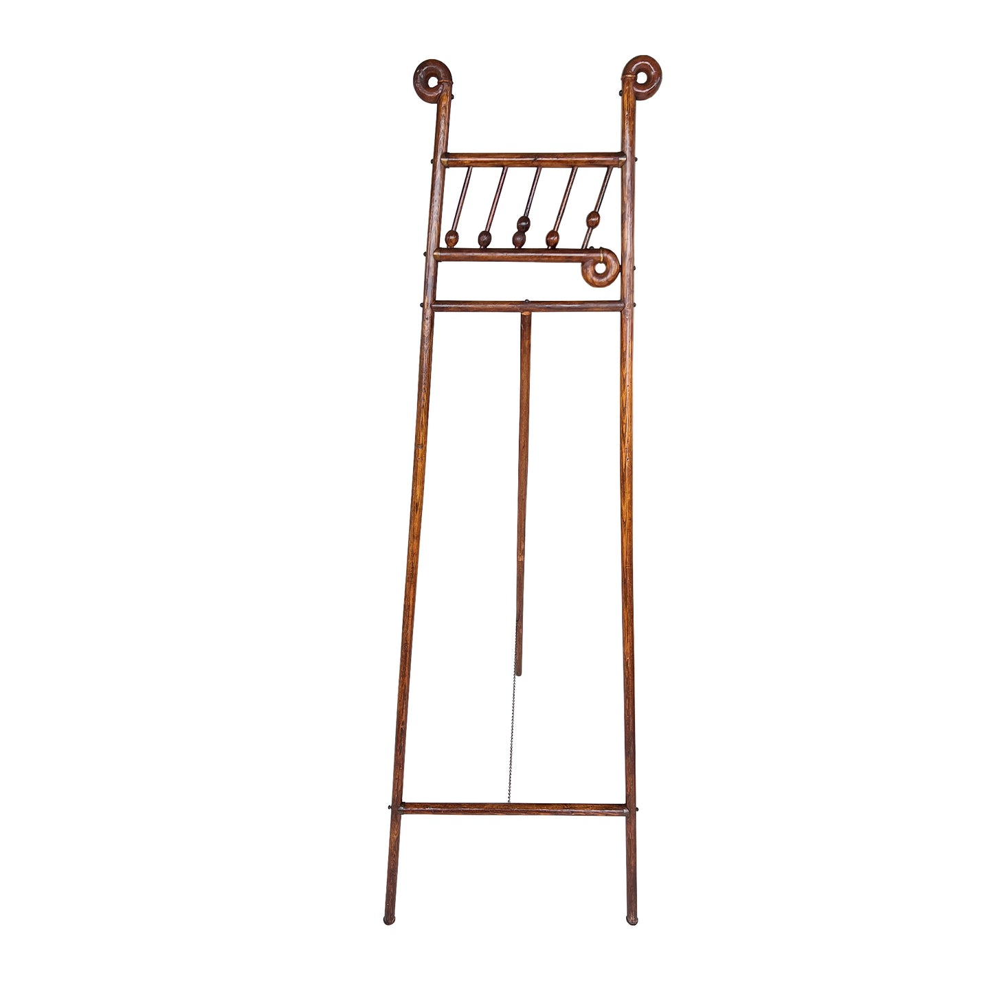 Large Stick and Ball English Victorian Campaign Floor Easel in Turned Wood 1900s