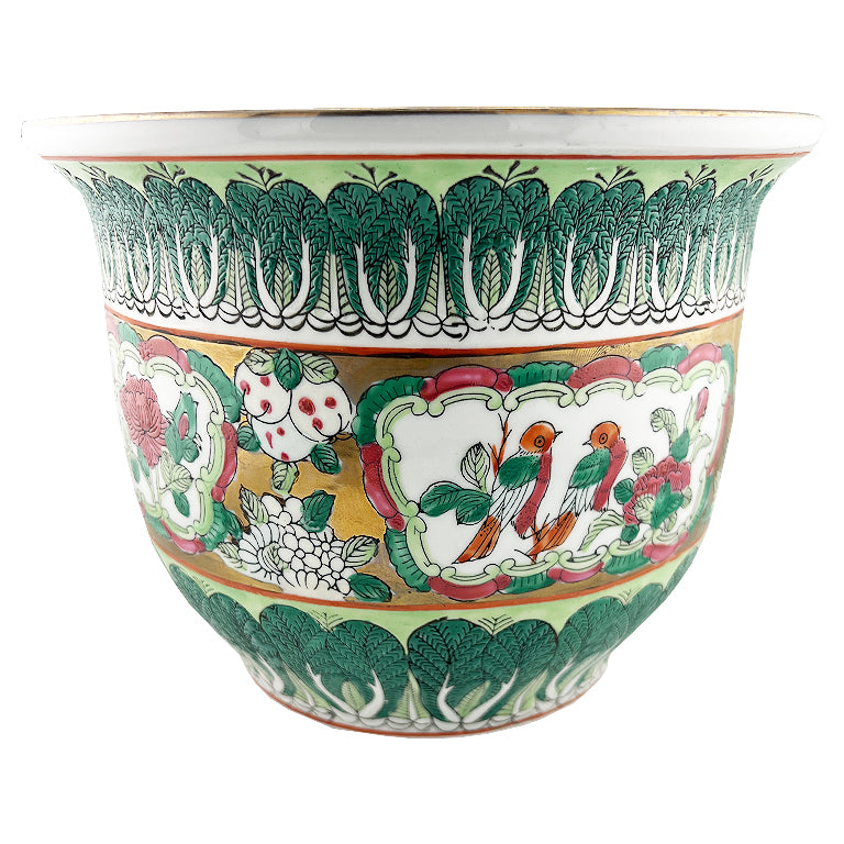 Chinese Famille Verte Bok Choy Planter With Gilt Accents, Qing Style