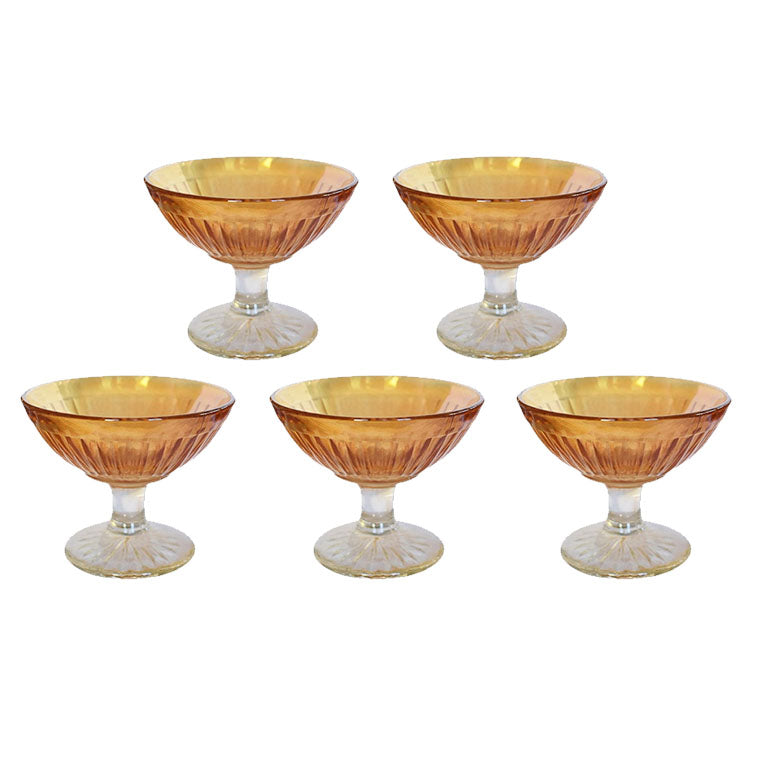 Orange Marigold Amber Coupe Champagne or Sorbet Ice Cream Glasses, Set of 5