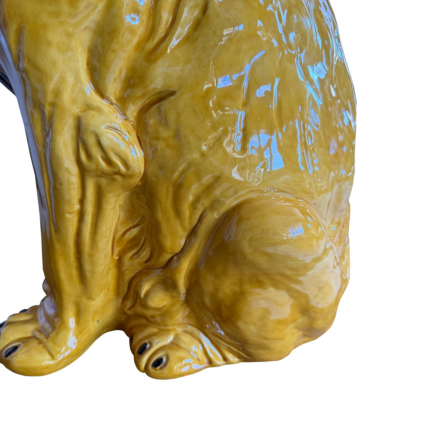 Large Italian Majolica Roaring Lion Sculpture, Hand-Painted Glazed Ceramic 1970s