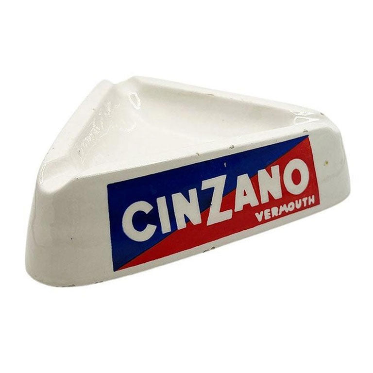 Vintage Ceramic CinZano Vermouth Triangular Ashtray in Red Blue & White, Italy