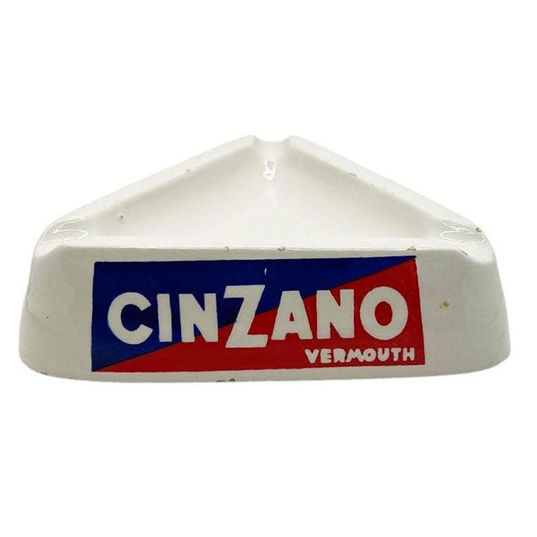 Vintage Ceramic CinZano Vermouth Triangular Ashtray in Red Blue & White, Italy