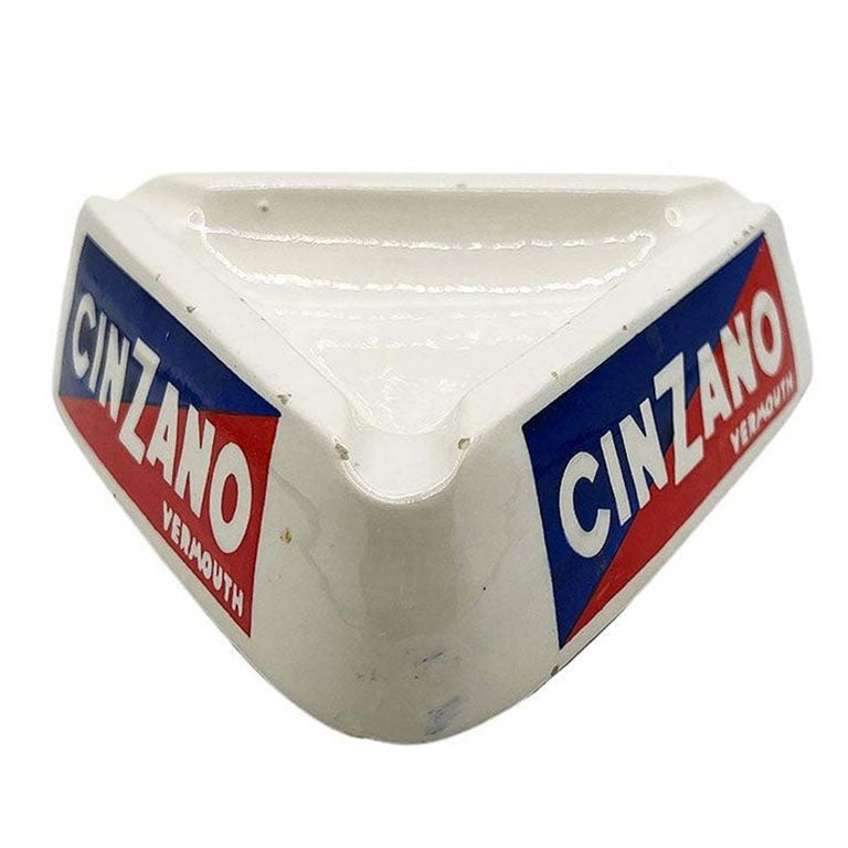 Vintage Ceramic CinZano Vermouth Triangular Ashtray in Red Blue & White, Italy