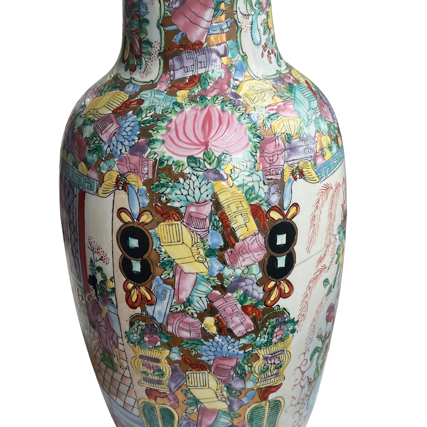 Large Antique Chinese Famille Rose Porcelain Vase Hand-Painted Floral Scene