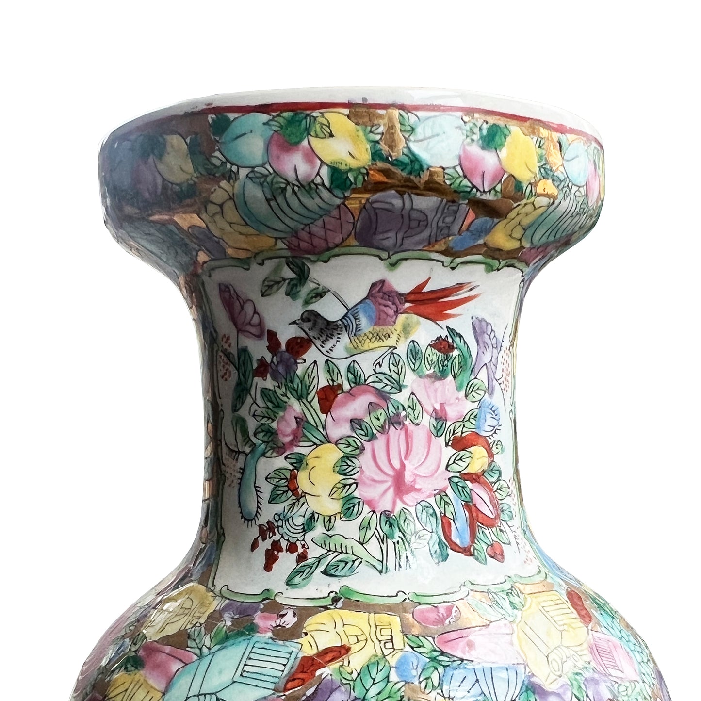 Large Antique Chinese Famille Rose Porcelain Vase Hand-Painted Floral Scene