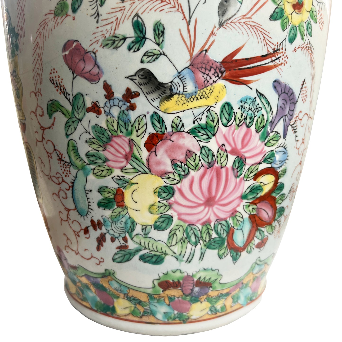 Large Antique Chinese Famille Rose Porcelain Vase Hand-Painted Floral Scene