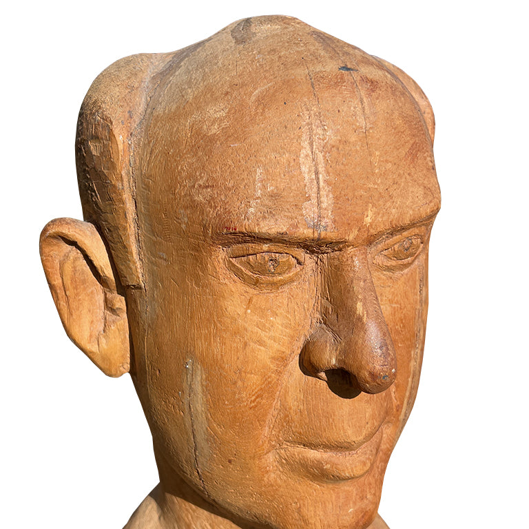 Mid-Century Hand-Carved Wooden Male Bust Sculpture — Jonathan Parks Estate