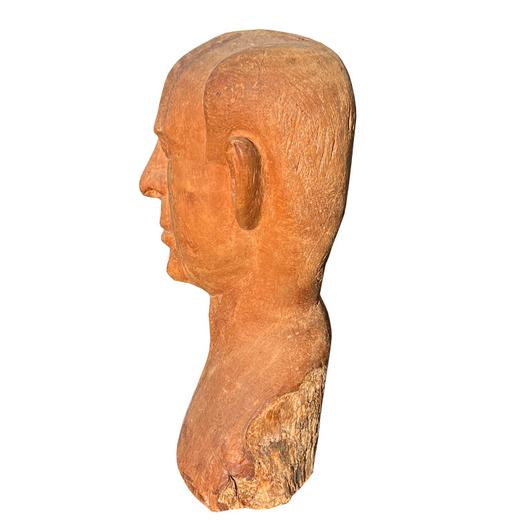 Mid-Century Hand-Carved Wooden Male Bust Sculpture — Jonathan Parks Estate