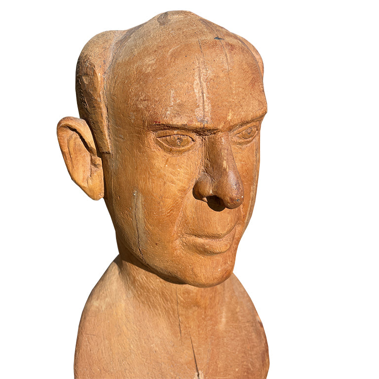 Mid-Century Hand-Carved Wooden Male Bust Sculpture — Jonathan Parks Estate