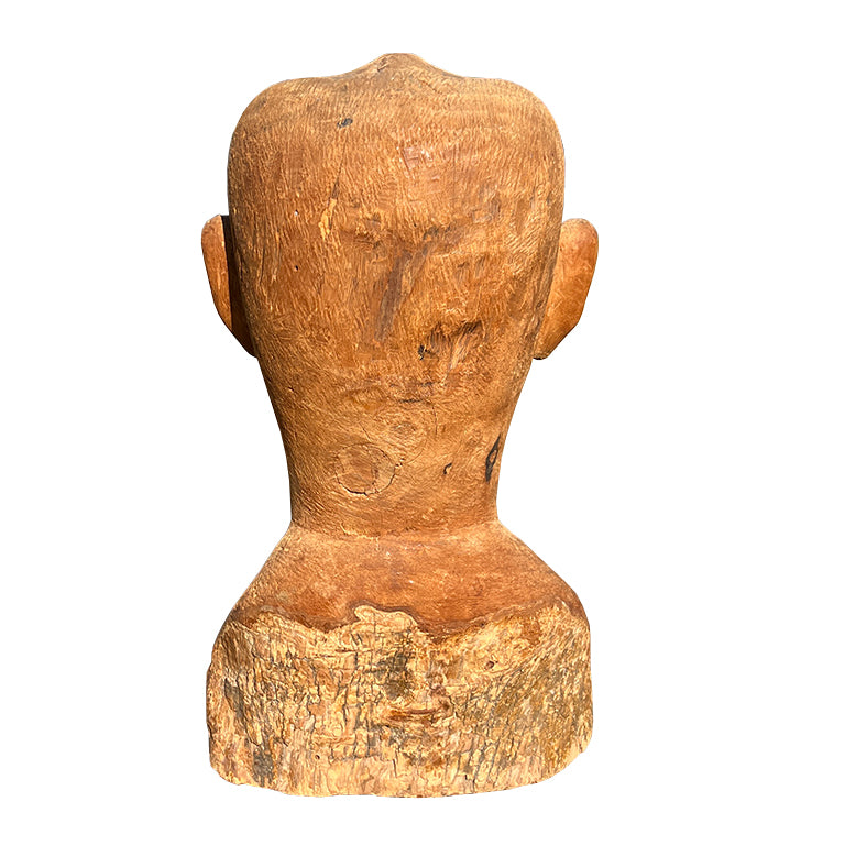 Mid-Century Hand-Carved Wooden Male Bust Sculpture — Jonathan Parks Estate