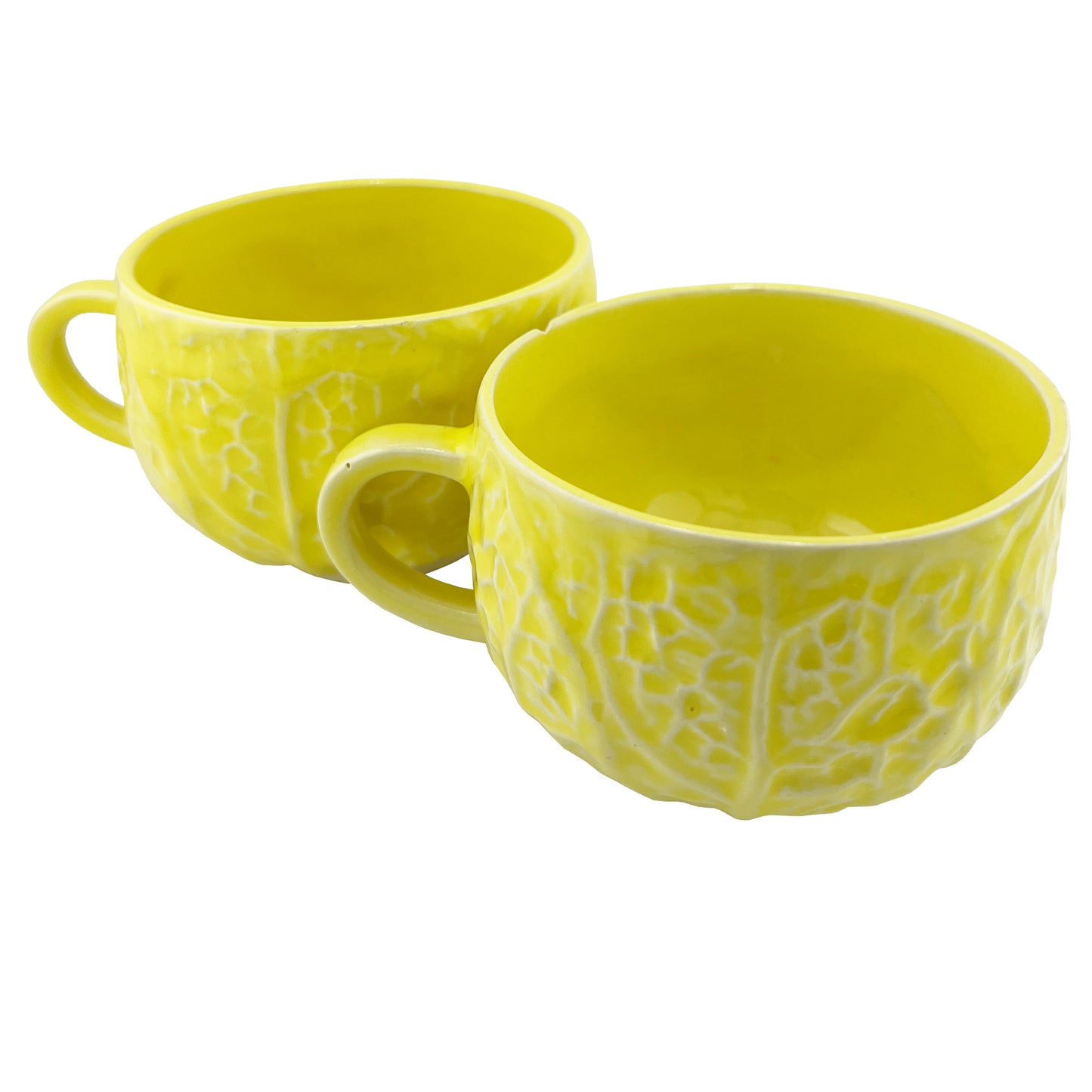 2 Vintage Portuguese Lettuceware Cups – Yellow Majolica Cabbageware, Portugal