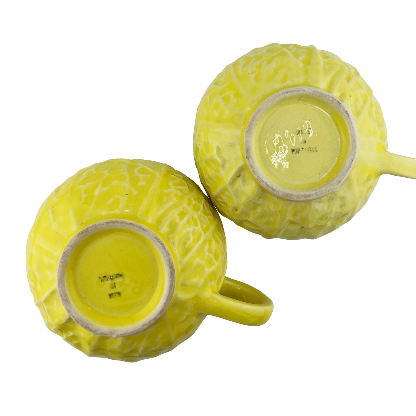 2 Vintage Portuguese Lettuceware Cups – Yellow Majolica Cabbageware, Portugal