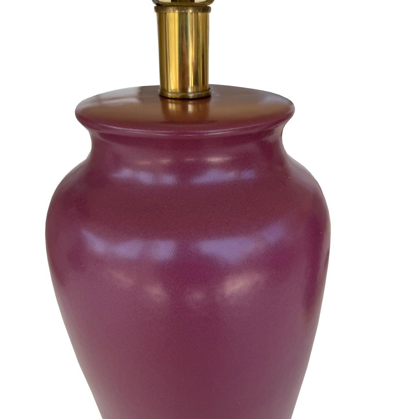 Pair of Vintage Sang de Boeuf Oxblood Glazed Ceramic and Brass Table Lamps