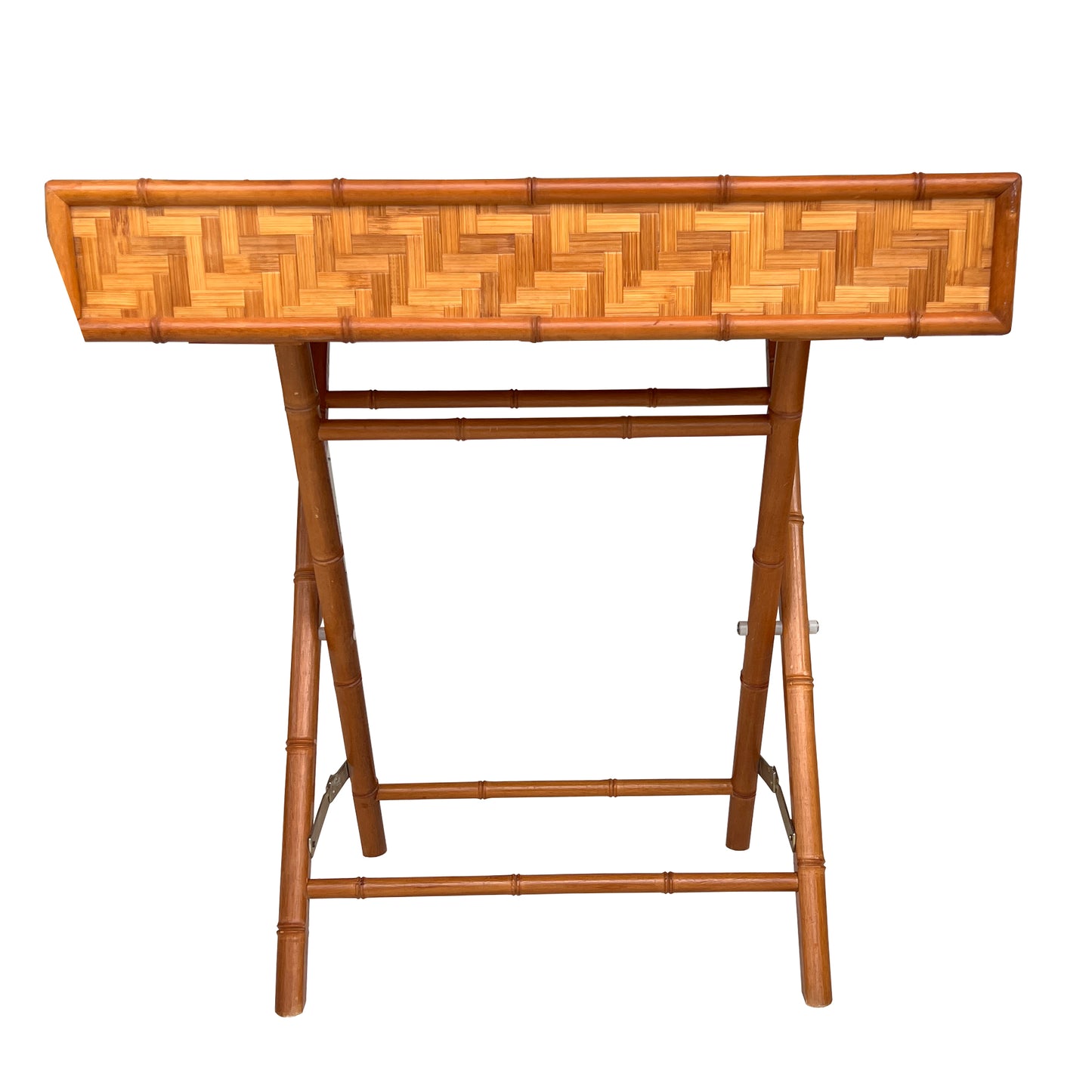Vintage Bamboo and Woven Rattan Folding Butler Tray Stand, Coastal Campaign