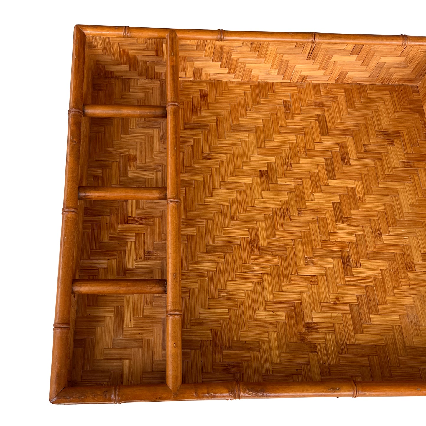 Vintage Bamboo and Woven Rattan Folding Butler Tray Stand, Coastal Campaign