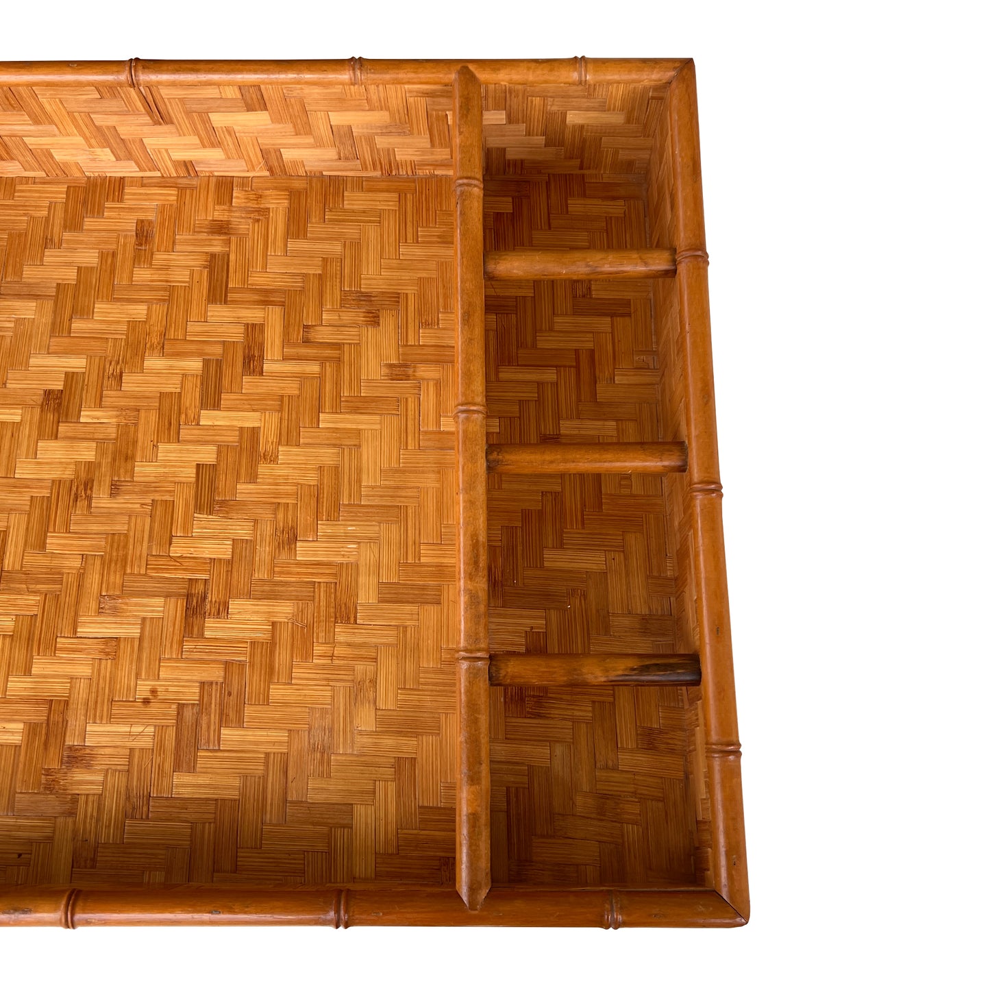 Vintage Bamboo and Woven Rattan Folding Butler Tray Stand, Coastal Campaign