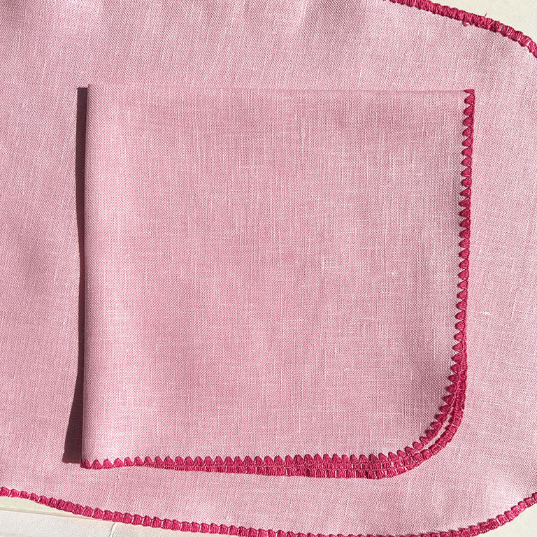 Ballet Pink Linen Crocheted Placemat and Napkin Table Setting - Set of 4