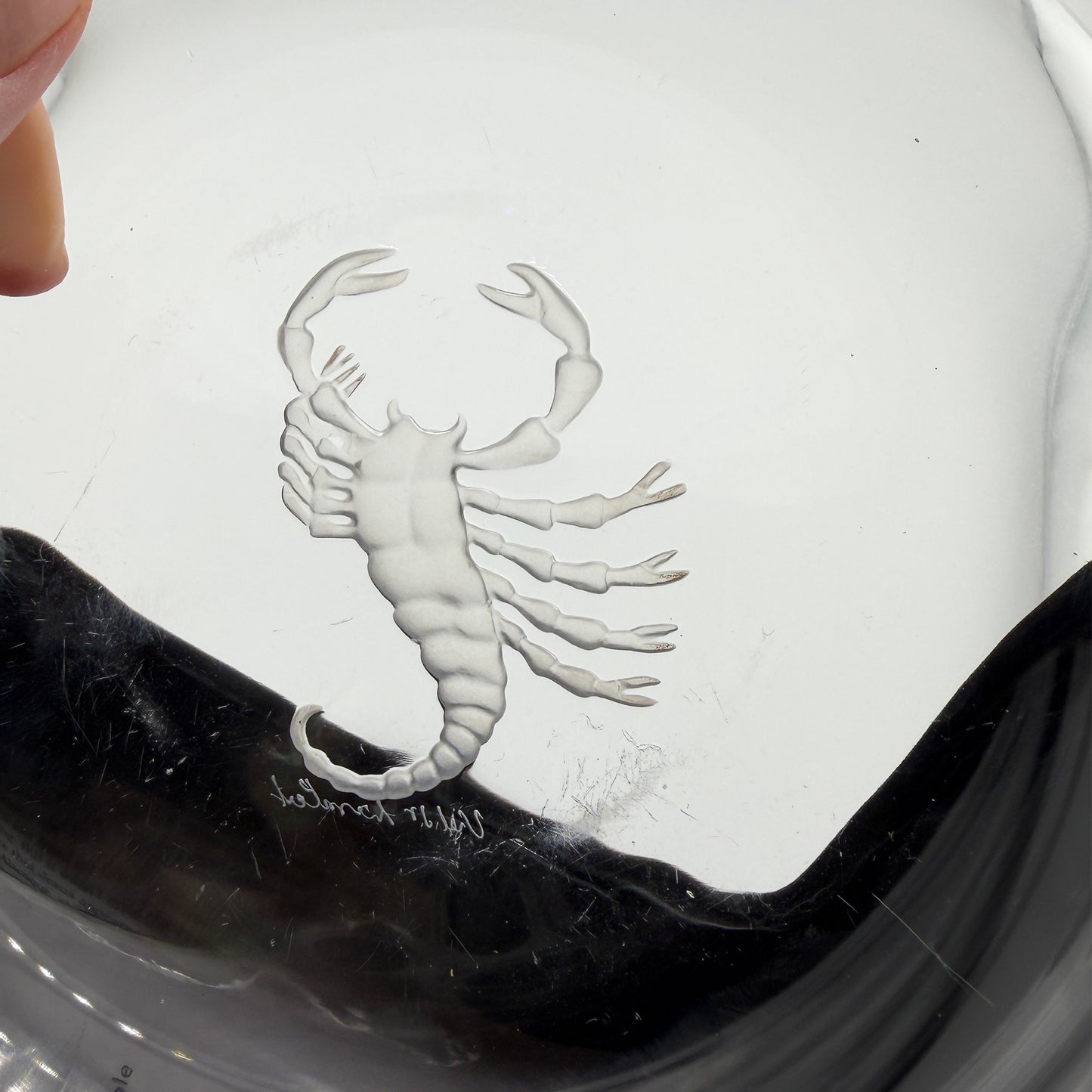 Val Saint Lambert Crystal Scorpio Dish or Ashtray with Etched Scorpion Motif