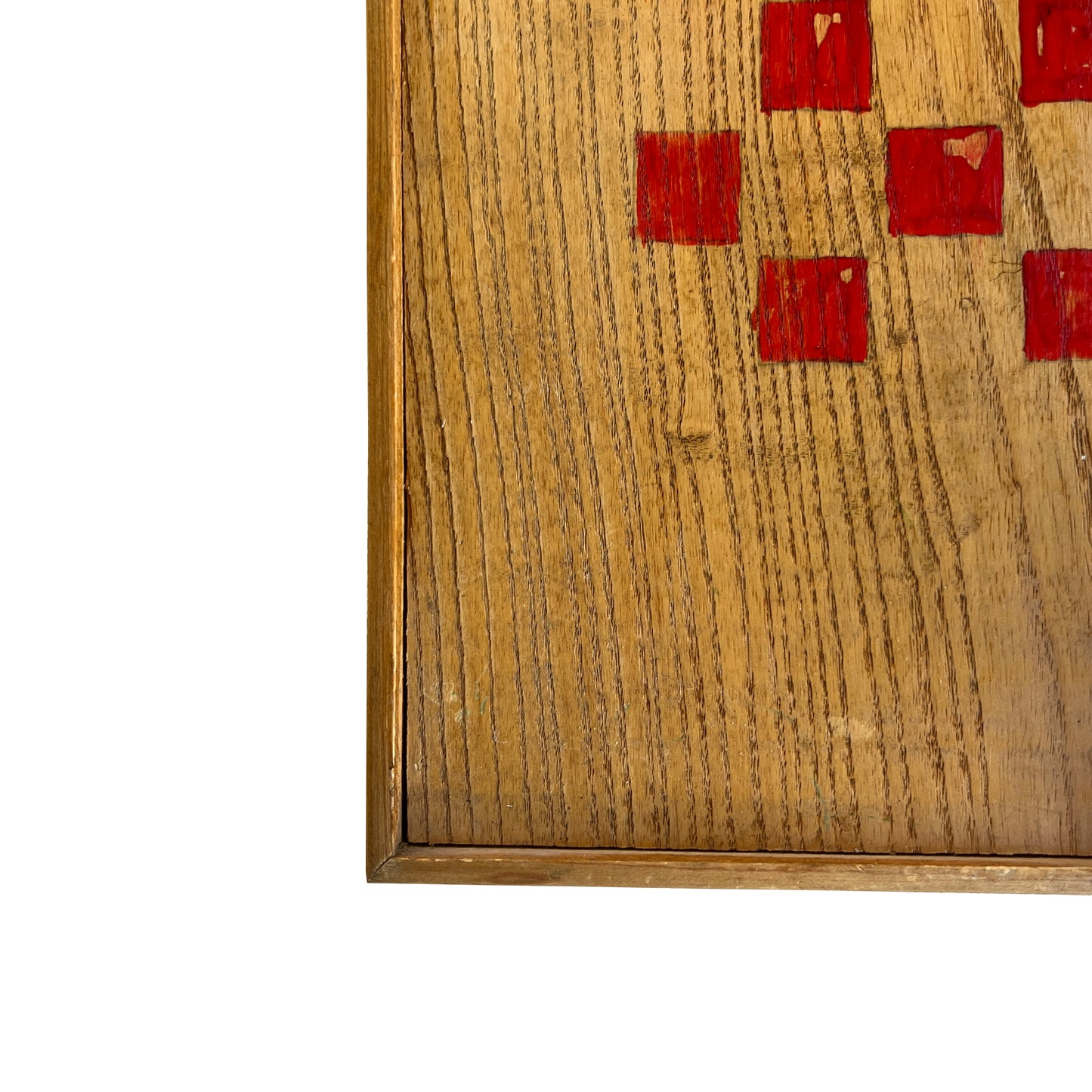 Vintage Hand-Painted Wooden Checkerboard with Original Red and Black Game Pieces