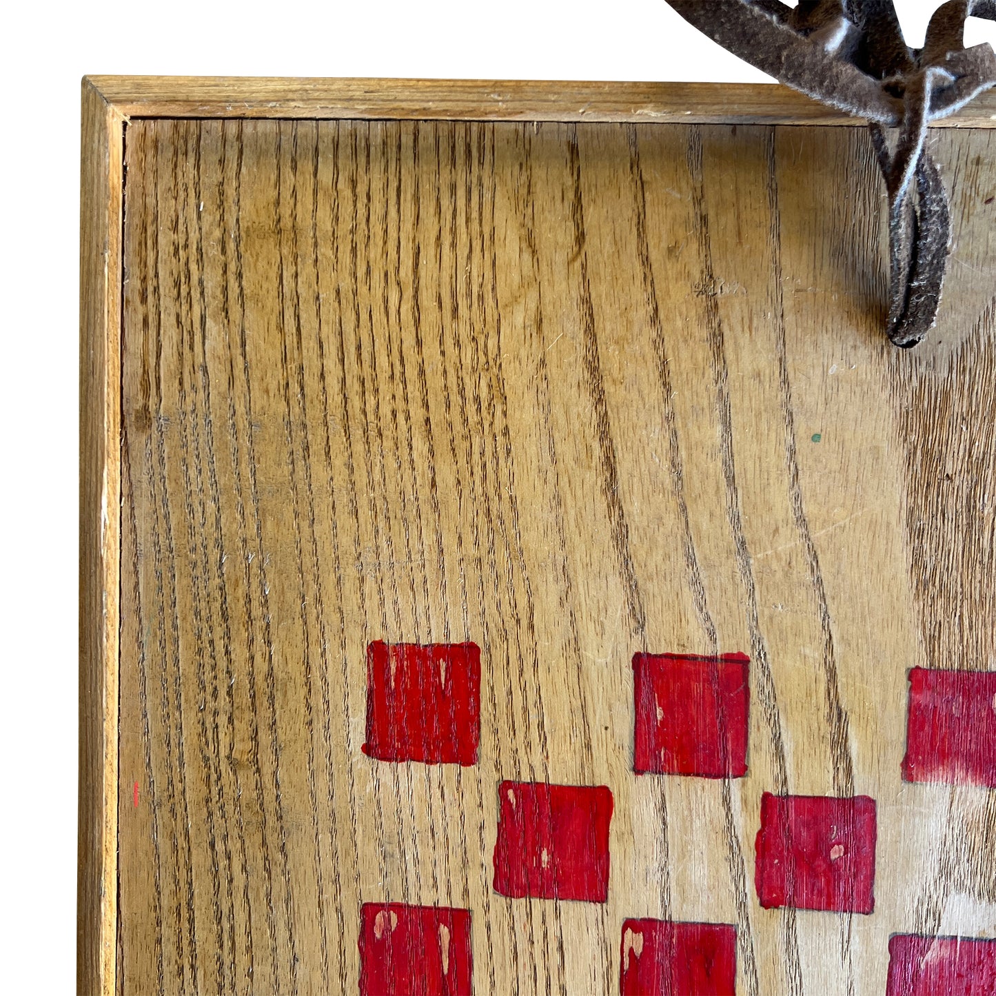 Vintage Hand-Painted Wooden Checkerboard with Original Red and Black Game Pieces