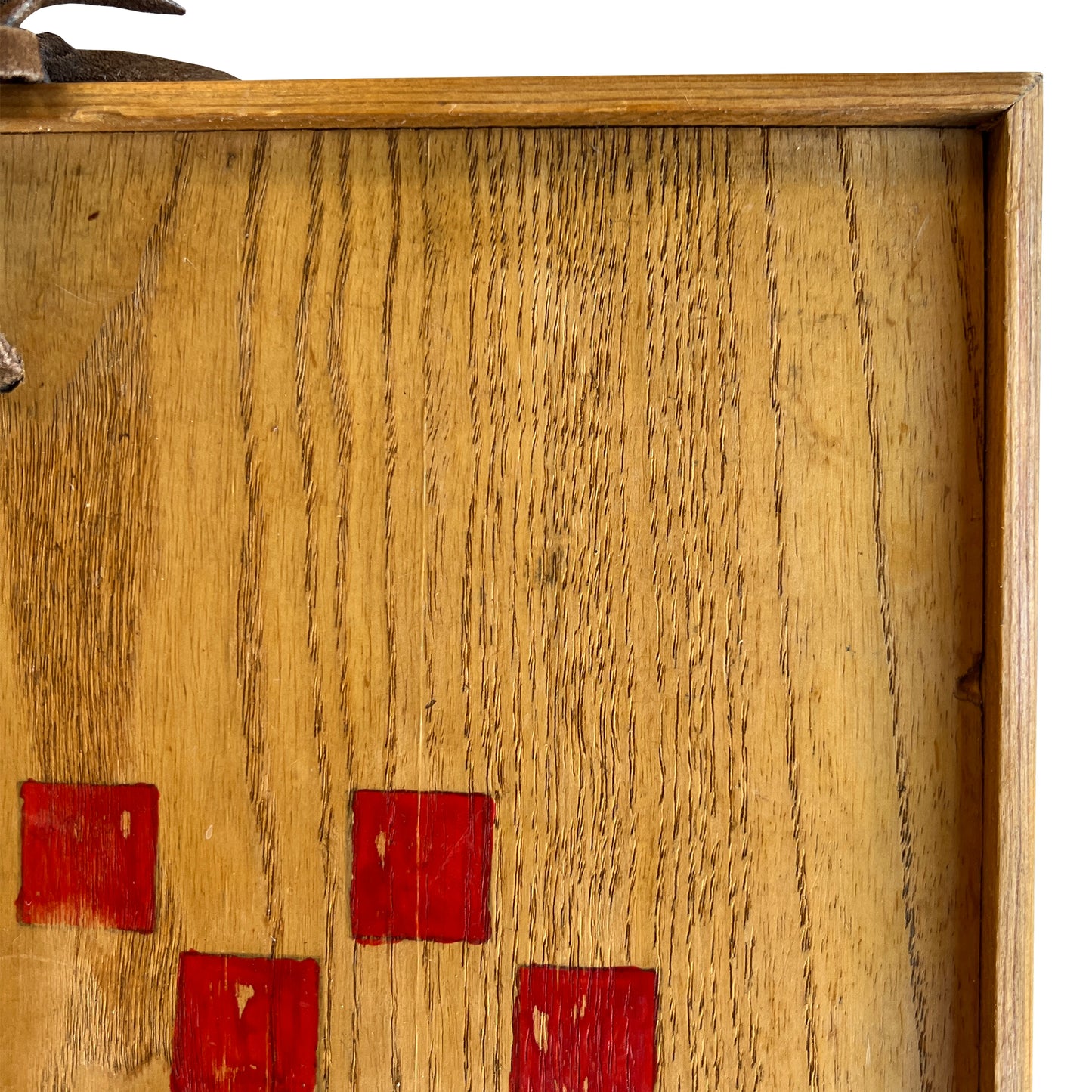 Vintage Hand-Painted Wooden Checkerboard with Original Red and Black Game Pieces