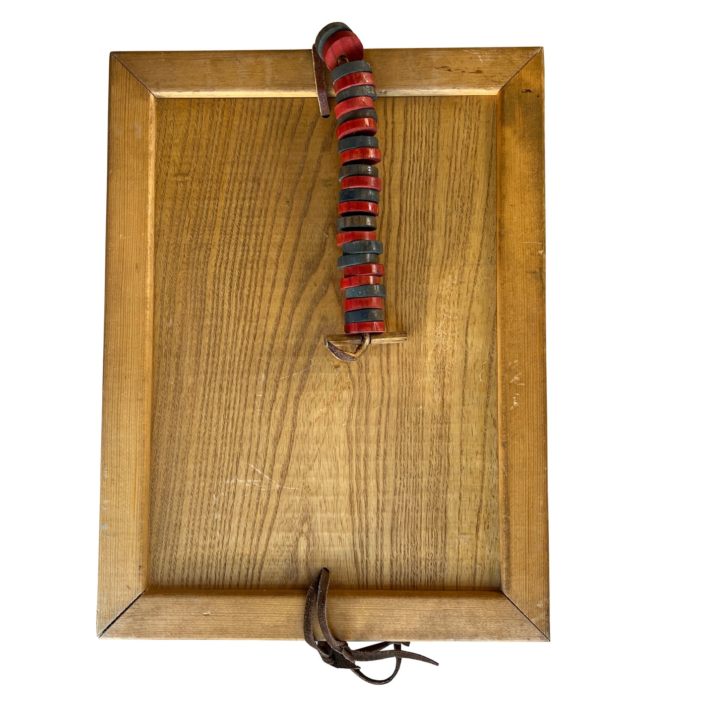 Vintage Hand-Painted Wooden Checkerboard with Original Red and Black Game Pieces