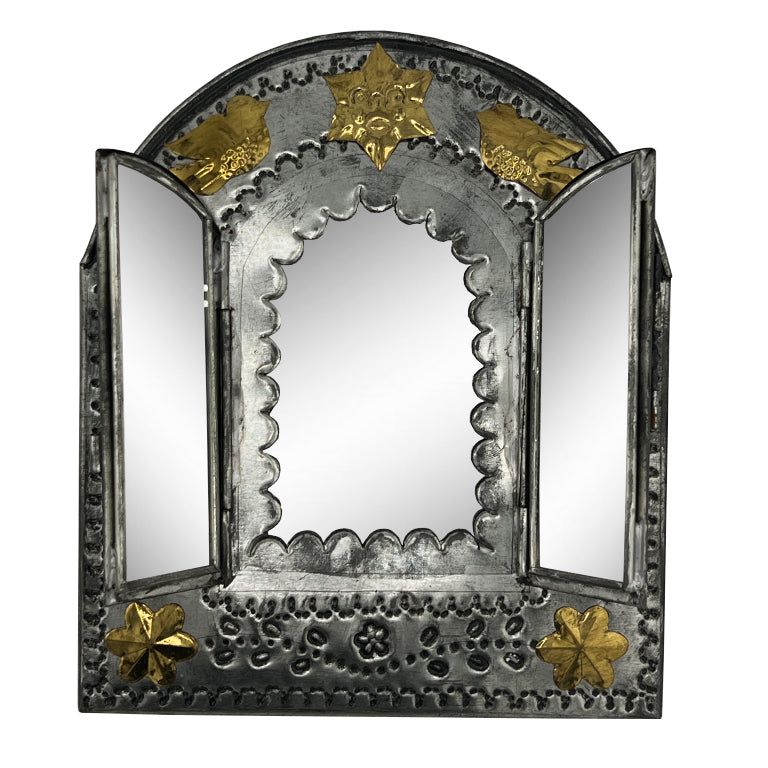 Handcrafted Mexican Tin Mirror with Opening Doors Folk Art from Santa Fe